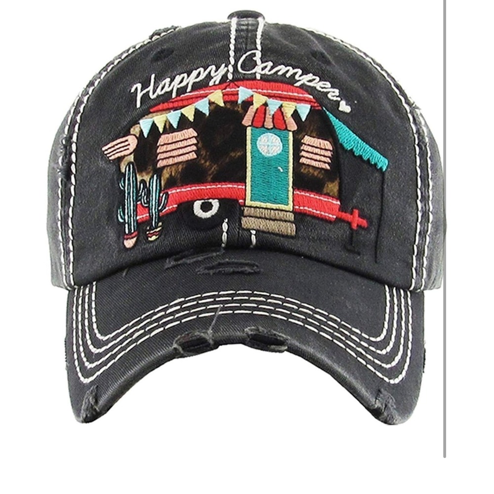 NWT KB ETHOS Happy Camper Hat Baseball Cap Embroidered Vintage RV Trailer